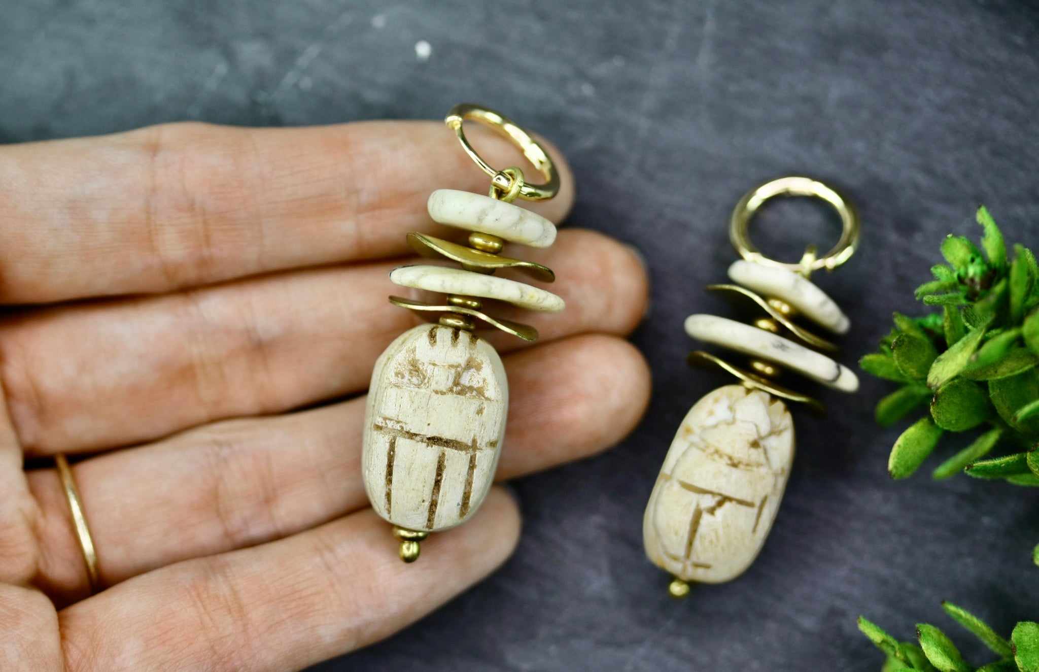 Egyptian Scarab Earrings Natural Colouring Palomita Jewellery