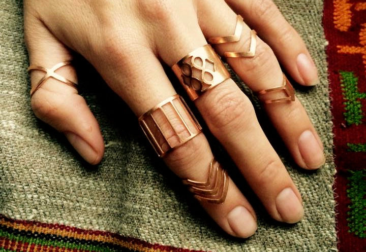Boho rings Copper geometric bohemian midi rings tribal ring sets