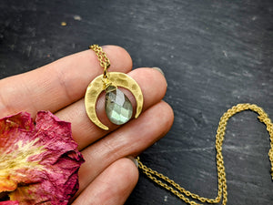 Labradorite Drop and Crescent Necklace