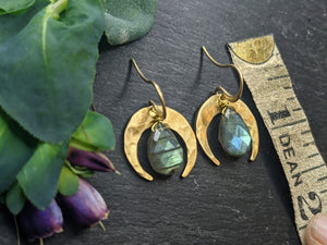 Labradorite Drop and Crescent Earrings