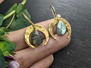 Labradorite Drop and Crescent Earrings