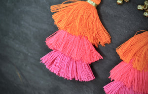Tassel Sun Earrings- Pink/Orange