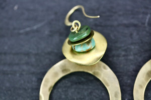 African Turquoise Raw Brass Earrings
