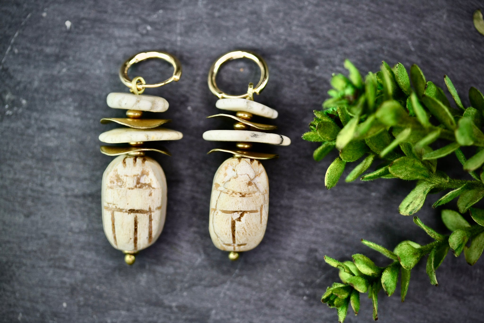 Egyptian Scarab Earrings Natural Colouring - Main Image