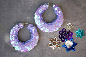 Lilac sequin Hoop Earrings