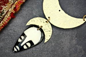 Batik and textured brass necklace