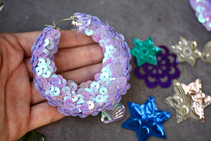 Lilac sequin Hoop Earrings