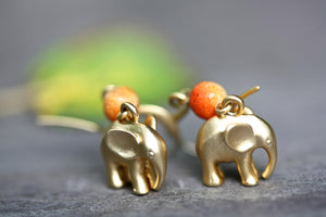 Elephant and Coral Earrings