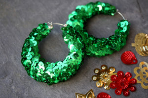 Green sequin Hoop Earrings