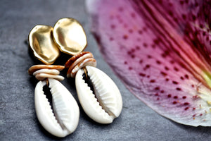 18k Gold Covered Cowrie Shell Earrings
