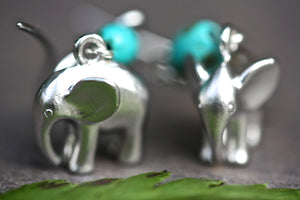 Silver elephant and Turquoise Earrings