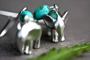 Silver elephant and Turquoise Earrings