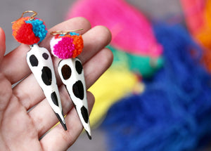 Batik spotty pom pom earrings