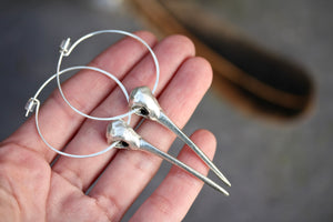Sparrow bird hoop earrings