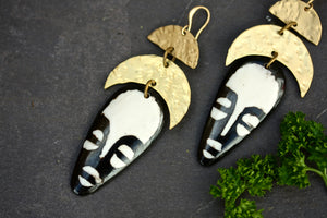 Unique African Mask Earrings Crafted with Hammered and Beaten Pure Brass