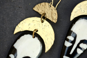 Unique African Mask Earrings Crafted with Hammered and Beaten Pure Brass