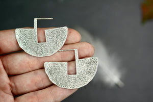 Geometric Half Circle Brass Silver Earrings