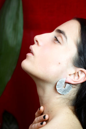 Geometric Brass Silver Earrings - Large