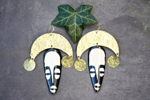 Large African Mask Statement Earrings